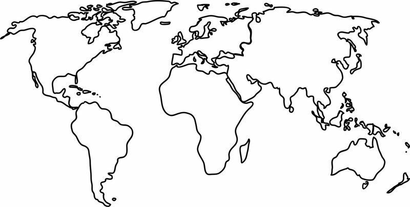 Outlined world map in black and white